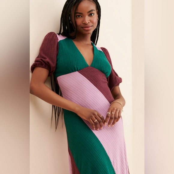 Colorblock Rib Knit Dress Size Large - Picture 2 of 6